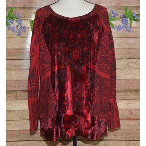 Dressbarn Womens 3X Red Velvet Long Sleeve Blouse Top Whimsigoth Dark Romance